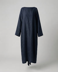 Clara Linen Dress with Oversized in Navy