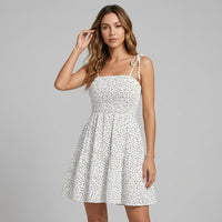 Clara Smocked Mini Dress in Chalk