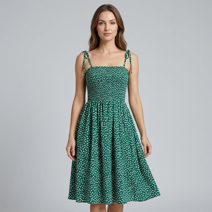 Clara Smocked Mini Dress in Emerald