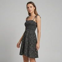 Clara Smocked Mini Dress in Onyx