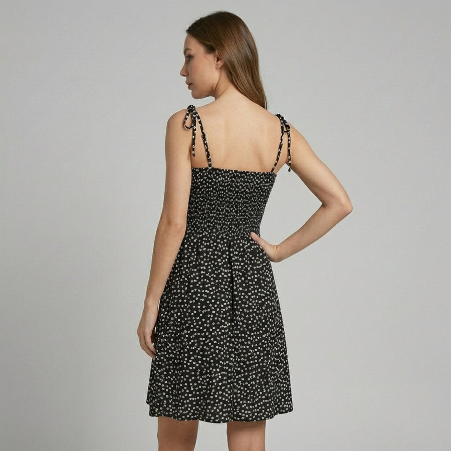 Clara Smocked Mini Dress in Onyx