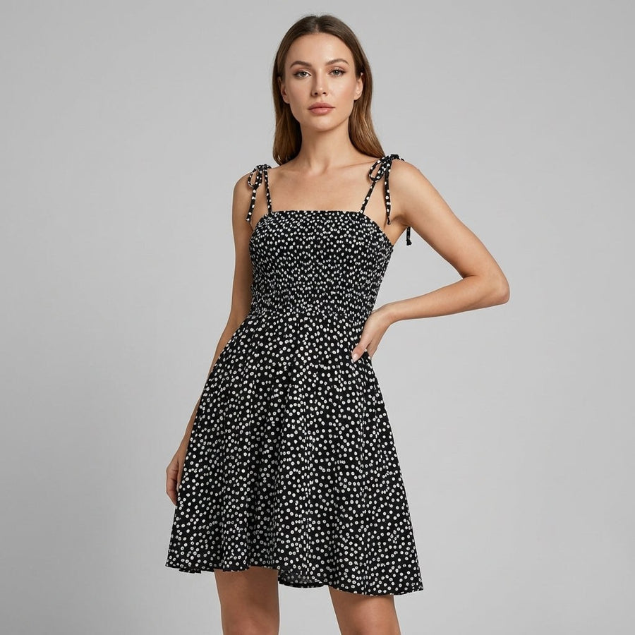 Clara Smocked Mini Dress in Onyx