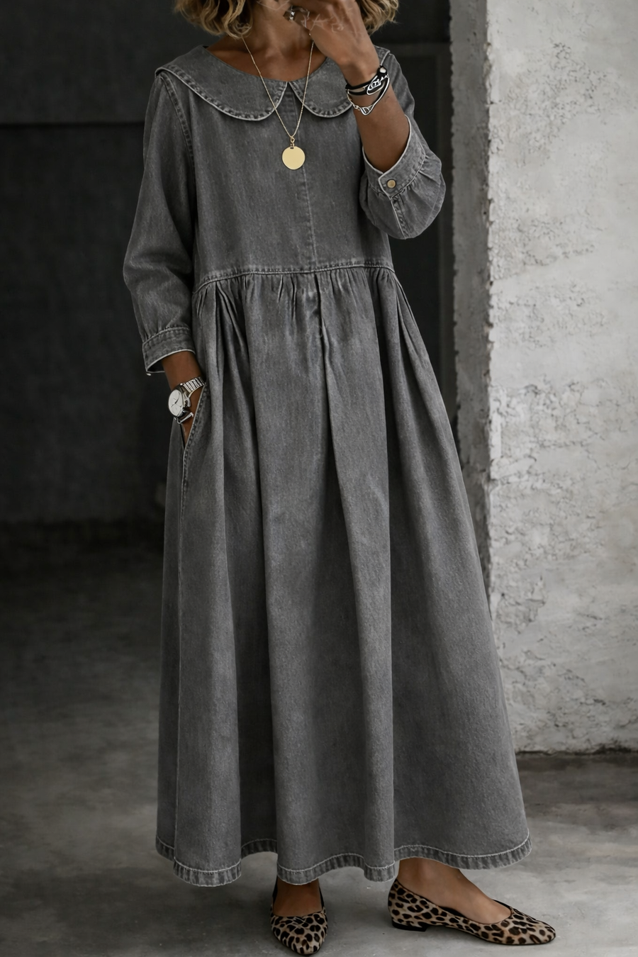 Clara | Peter Pan Collar Relaxed Denim Dress