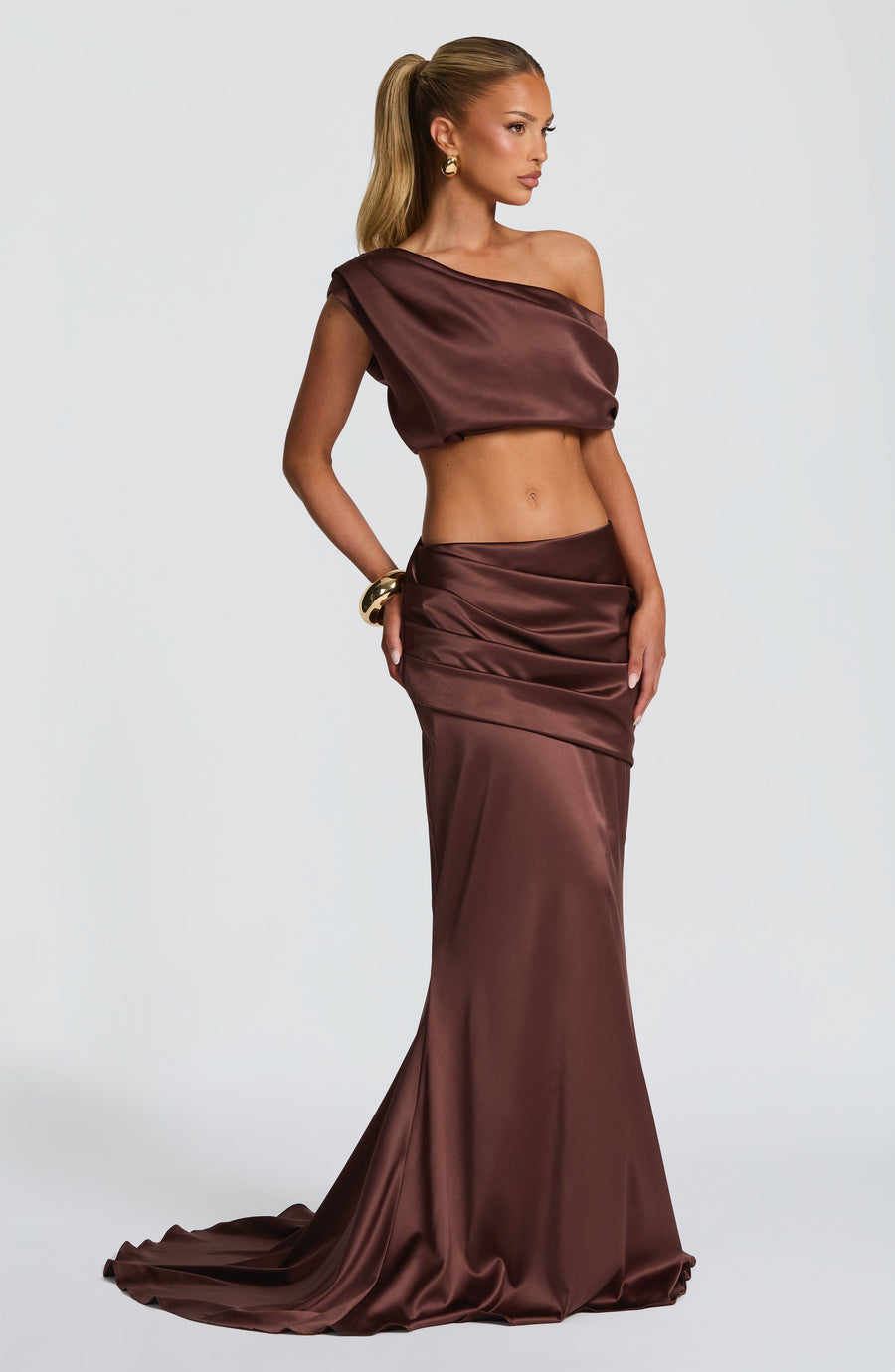 Iona Maxi Skirt in Plum Brown