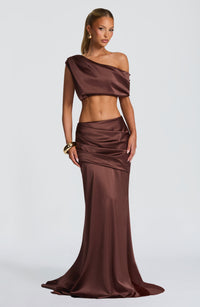 Iona Maxi Skirt in Plum Brown
