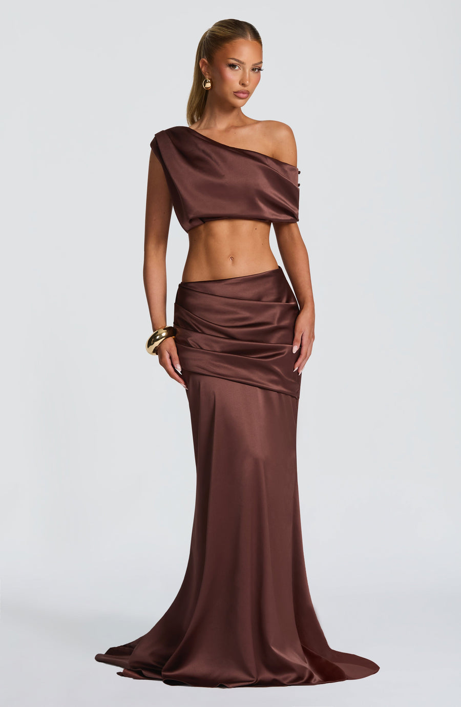 Iona Maxi Skirt in Plum Brown