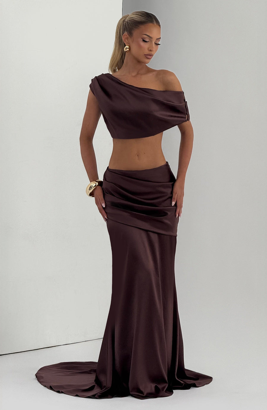 Iona Maxi Skirt in Plum Brown