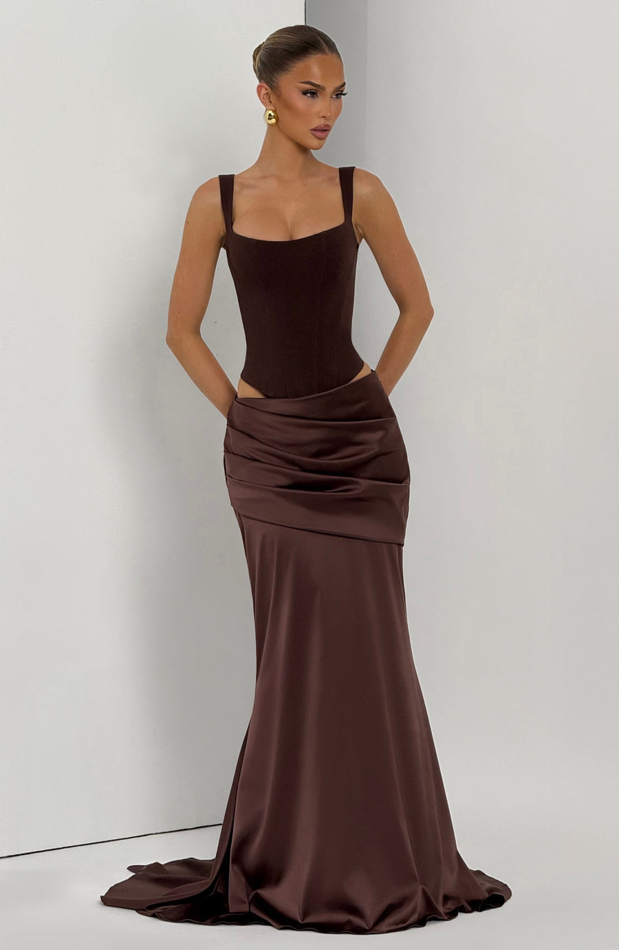 Iona Maxi Skirt in Plum Brown