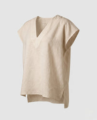 Clementine Airy Linen Top with V-Neck in Linen