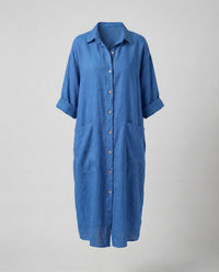 Clementine Linen Dress with Pockets in Blue