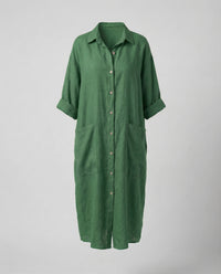 Clementine Linen Dress with Pockets in Green