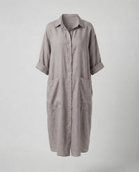 Clementine Linen Dress with Pockets in Grey