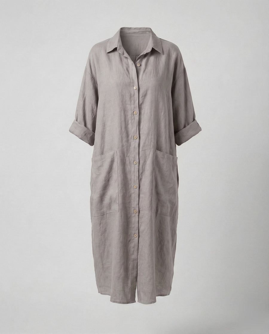 Clementine Linen Dress with Pockets in Grey