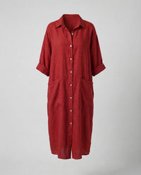 Clementine Linen Dress with Pockets in Red