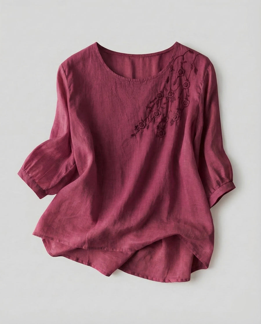 Clementine Linen Tunic in Burgundy