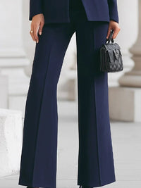 Clementine Women's Longline Blazer Flare Trousers Set in Brown