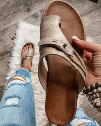 Cleo Women's Flat Toe Loop Sandals Cushioned Footbed Summer Slides in Beige