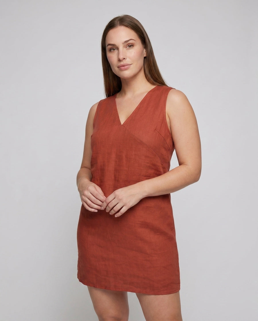 Clio Elegant Linen Dress with V-Neck