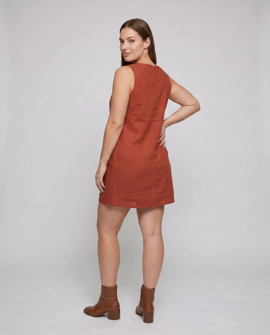 Clio Elegant Linen Dress with V-Neck