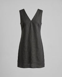 Clio Elegant Linen Dress with V-Neck in Dark Grey