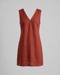 Clio Elegant Linen Dress with V-Neck in Red