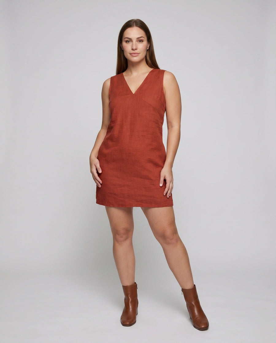 Clio Elegant Linen Dress with V-Neck