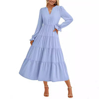 Clio Elegant Maxi Dress with V-Neck and Ruffles