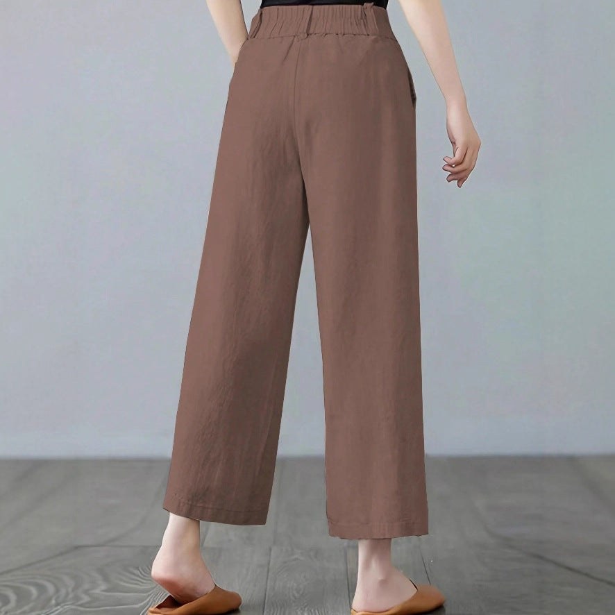 Clio Linen Trousers with Elastic Waist and Pockets
