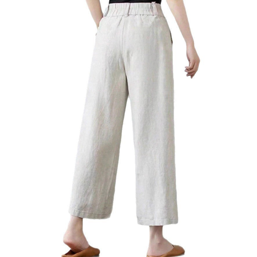 Clio Linen Trousers with Elastic Waist and Pockets