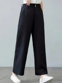 Clio Linen Trousers with Elastic Waist and Pockets in Black