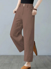 Clio Linen Trousers with Elastic Waist and Pockets in Dark Brown