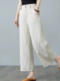 Clio Linen Trousers with Elastic Waist and Pockets in White