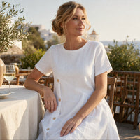 Clovaine Women's Linen Midi Dress with Button Detail