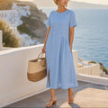 Clovaine Women's Linen Midi Dress with Button Detail