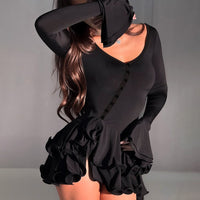 Clovinda Women's Long Sleeve Ruffle Mini Party Dress in Black