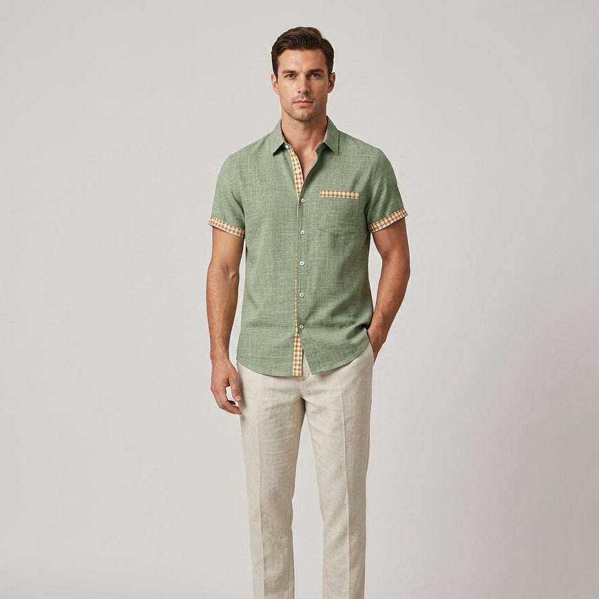 Coastal Cabana Linen Shirt in Emerald