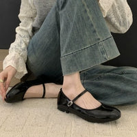 Coco Women's Mary Jane Flat Shoes Patent Strap Round Toe in Black