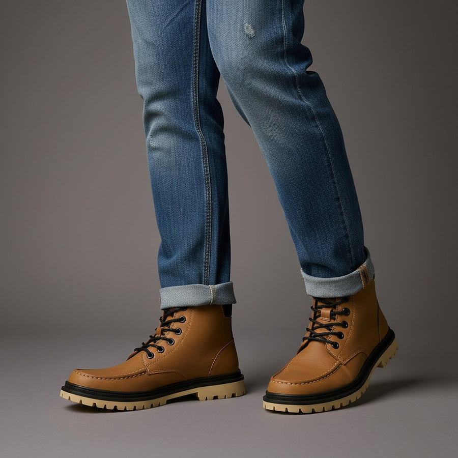 Colby High Top Leather Boot in Khaki