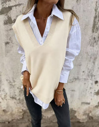 Colette Casual Knit Sweater with V-Neck in Apricot
