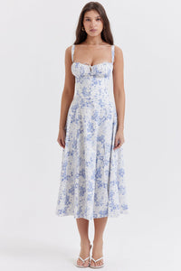 Colette Dress with Fitted in Blau-Blumig