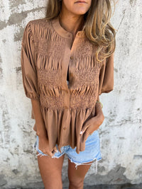 Colette Elegant Blouse with Button Front in Brown