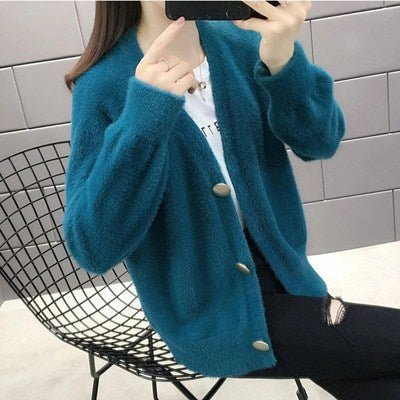 Colette Elegant Knit Cardigan in Dark Green
