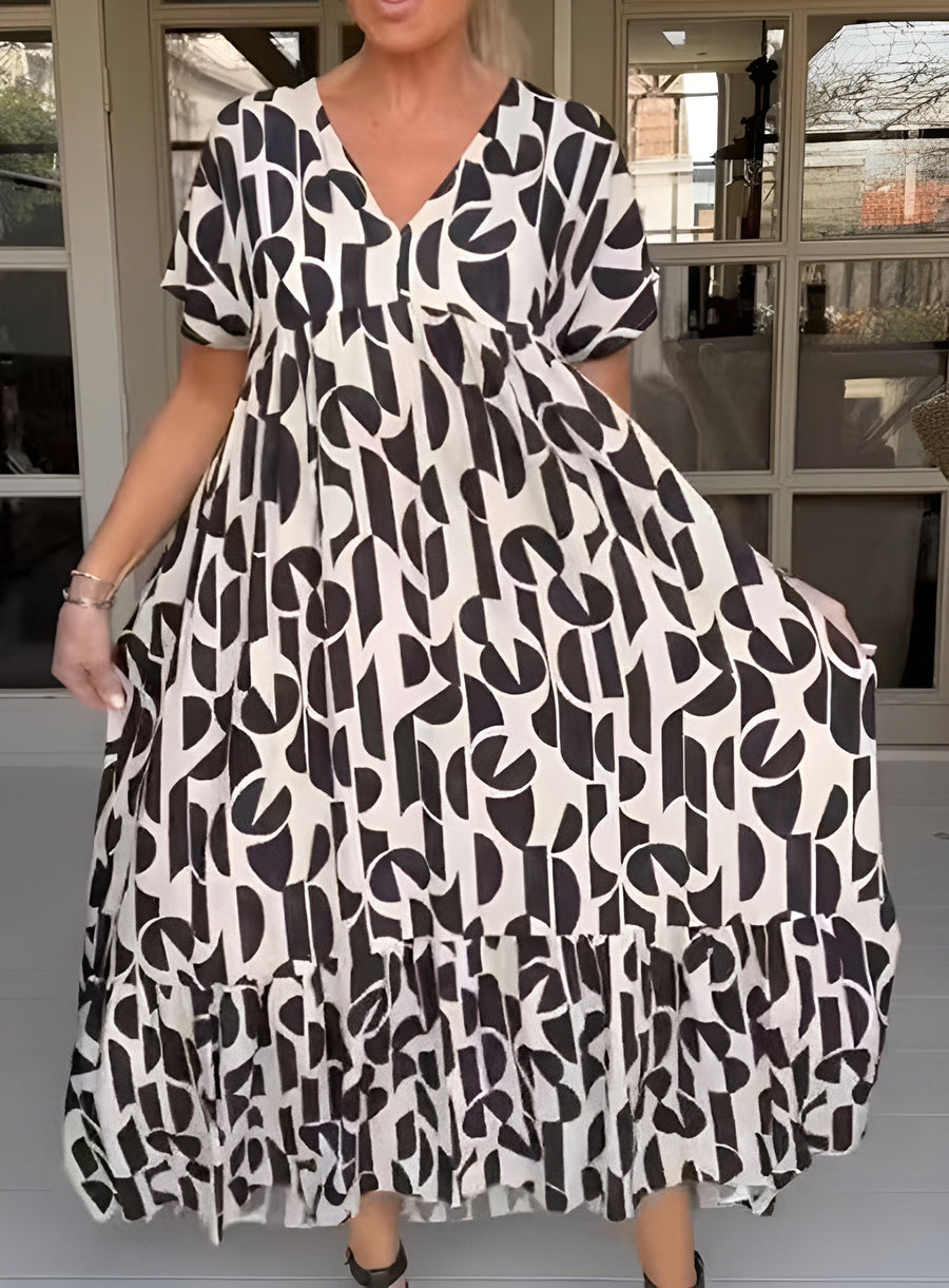 Colette Fluid Dress with V-Neck in Black