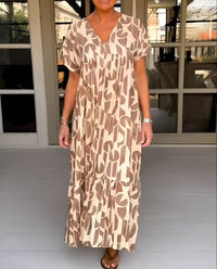 Colette Fluid Dress with V-Neck in Brown
