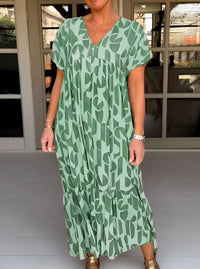 Colette Fluid Dress with V-Neck in Green