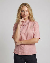 Colette Linen Blouse with Stand Collar