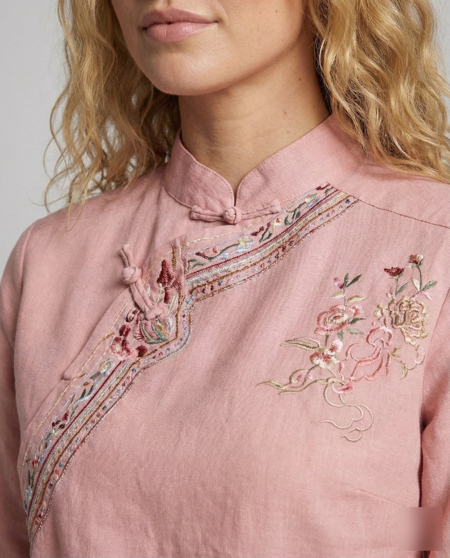 Colette Linen Blouse with Stand Collar