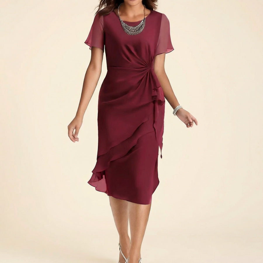 Colvara Women's Ruffle Midi Dress with Twist Waist