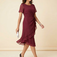 Colvara Women's Ruffle Midi Dress with Twist Waist