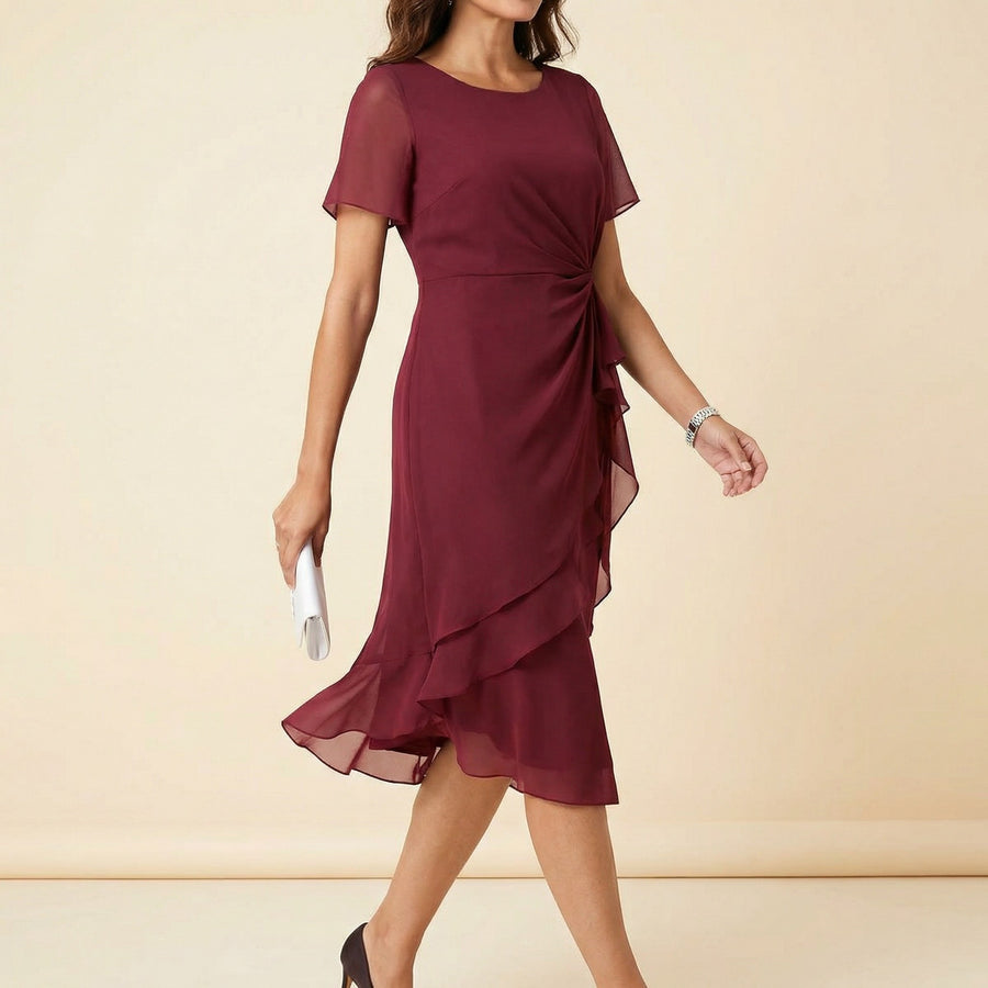 Colvara Women's Ruffle Midi Dress with Twist Waist